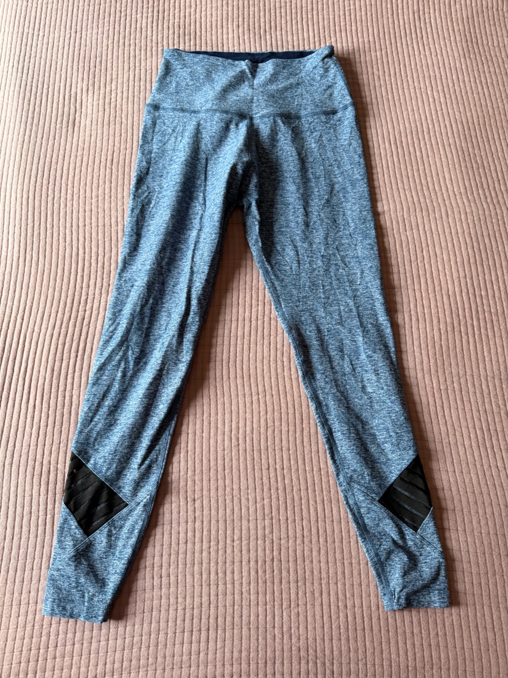 Beyond Yoga Heather Blue Leggings with Black Mesh Accents